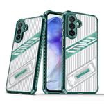 For Samsung Galaxy A25 Global Plating Holder PC Hybrid TPU Phone Case(Dark Green)