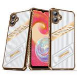 For Samsung Galaxy A04e Plating Holder PC Hybrid TPU Phone Case(Desert Gold)