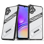 For Samsung Galaxy A05 Plating Holder PC Hybrid TPU Phone Case(Transparent Black)
