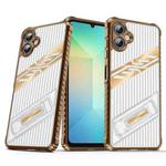 For Samsung Galaxy A06 Plating Holder PC Hybrid TPU Phone Case(Desert Gold)