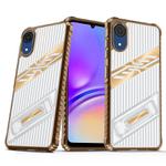 For Samsung Galaxy A03 Core Plating Holder PC Hybrid TPU Phone Case(Desert Gold)
