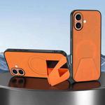 For iPhone 16 Sheepskin Texture MagSafe Magnetic Invisible Holder Integrated Phone Case(Orange)