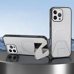 For iPhone 15 Pro Max Sheepskin Texture MagSafe Magnetic Invisible Holder Integrated Phone Case(White)
