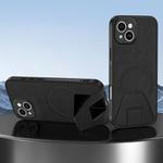 For iPhone 14 Sheepskin Texture MagSafe Magnetic Invisible Holder Integrated Phone Case(Black)
