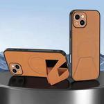 For iPhone 14 Sheepskin Texture MagSafe Magnetic Invisible Holder Integrated Phone Case(Brown)