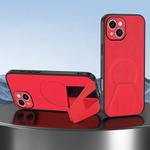 For iPhone 14 Sheepskin Texture MagSafe Magnetic Invisible Holder Integrated Phone Case(Red)