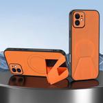 For iPhone 12 Sheepskin Texture MagSafe Magnetic Invisible Holder Integrated Phone Case(Orange)