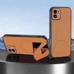 For iPhone 12 Sheepskin Texture MagSafe Magnetic Invisible Holder Integrated Phone Case(Brown)