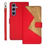 For Samsung Galaxy S25+ 5G idewei Two-color Splicing Leather Phone Case(Red)