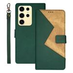 For Samsung Galaxy S25 Ultra 5G idewei Two-color Splicing Leather Phone Case(Green)