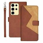 For Samsung Galaxy S25 Ultra 5G idewei Two-color Splicing Leather Phone Case(Brown)