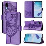 For Sharp Basio Active3 Embossed Butterfly Leather Phone Case(Light Purple)