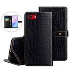 For iPhone 16e idewei Crocodile Texture Leather Phone Case(Black)