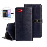 For iPhone 16e idewei Crocodile Texture Leather Phone Case(Dark Blue)