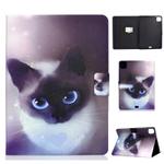 For iPad Air 2022 / 2020 10.9 Electric Pressed Colored Drawing Horizontal Flip Leather Case with Holder & Card Slots & Sleep / Wake-up function(Blue Eyed Cat)