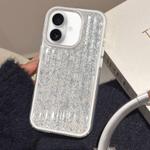 For iPhone 16 Glitter Corrugated PC Hybrid TPU Phone Case(White)
