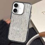 For iPhone 16 Glitter Corrugated PC Hybrid TPU Phone Case(Black)