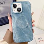 For iPhone 14 Denim MagSafe Magnetic PC + PU Phone Case(Light Blue)