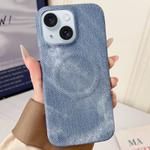 For iPhone 15 Denim MagSafe Magnetic PC + PU Phone Case(Grayish Blue)