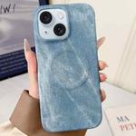 For iPhone 15 Plus Denim MagSafe Magnetic PC + PU Phone Case(Light Blue)