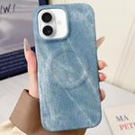 For iPhone 16 Plus Denim MagSafe Magnetic PC + PU Phone Case(Light Blue)