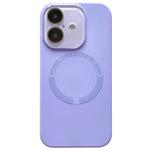 For iPhone 16 Plus Small Window Acrylic Glass Lens MagSafe Silicone Phone Case(Purple)