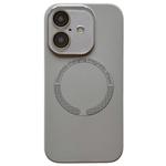 For iPhone 16 Plus Small Window Acrylic Glass Lens MagSafe Silicone Phone Case(Grey)