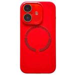 For iPhone 16 Plus Small Window Acrylic Glass Lens MagSafe Silicone Phone Case(Red)