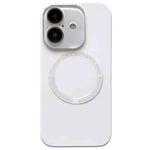 For iPhone 16 Small Window Acrylic Glass Lens MagSafe Silicone Phone Case(White)