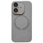 For iPhone 16 Small Window Acrylic Glass Lens MagSafe Silicone Phone Case(Grey)