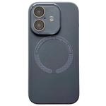 For iPhone 16 Small Window Acrylic Glass Lens MagSafe Silicone Phone Case(Carbon Black)