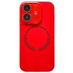 For iPhone 16 Small Window Acrylic Glass Lens MagSafe Silicone Phone Case(Red)