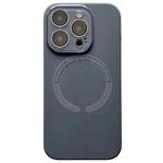 For iPhone 15 Pro Max Small Window Acrylic Glass Lens MagSafe Silicone Phone Case(Carbon Black)