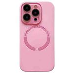 For iPhone 15 Pro Small Window Acrylic Glass Lens MagSafe Silicone Phone Case(Rose Pink)
