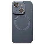 For iPhone 15 Plus Small Window Acrylic Glass Lens MagSafe Silicone Phone Case(Carbon Black)