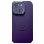 For iPhone 15 Plus Small Window Acrylic Glass Lens MagSafe Silicone Phone Case(Dark Purple)