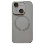 For iPhone 15 Small Window Acrylic Glass Lens MagSafe Silicone Phone Case(Grey)