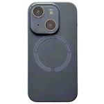 For iPhone 15 Small Window Acrylic Glass Lens MagSafe Silicone Phone Case(Carbon Black)