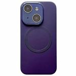 For iPhone 15 Small Window Acrylic Glass Lens MagSafe Silicone Phone Case(Dark Purple)