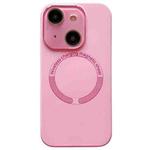 For iPhone 14 Small Window Acrylic Glass Lens MagSafe Silicone Phone Case(Rose Pink)
