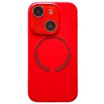 For iPhone 14 Small Window Acrylic Glass Lens MagSafe Silicone Phone Case(Red)