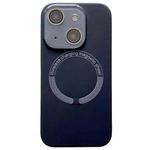 For iPhone 14 Small Window Acrylic Glass Lens MagSafe Silicone Phone Case(Black)