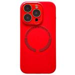 For iPhone 13 Pro Max Small Window Acrylic Glass Lens MagSafe Silicone Phone Case(Red)