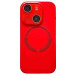 For iPhone 13 Small Window Acrylic Glass Lens MagSafe Silicone Phone Case(Red)