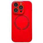 For iPhone 12 Pro Max Small Window Acrylic Glass Lens MagSafe Silicone Phone Case(Red)