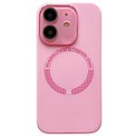 For iPhone 11 Small Window Acrylic Glass Lens MagSafe Silicone Phone Case(Rose Pink)