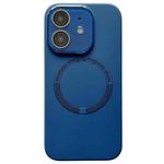 For iPhone 11 Small Window Acrylic Glass Lens MagSafe Silicone Phone Case(Midnight Blue)