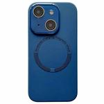 For iPhone 14 Plus Small Window Acrylic Glass Lens MagSafe Silicone Phone Case(Midnight Blue)