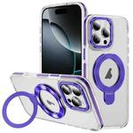 For iPhone 16 Pro Two Color TPU Hybrid Acrylic MagSafe Magnetic Holder Phone Case(Purple)