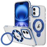 For iPhone 16 Plus Two Color TPU Hybrid Acrylic MagSafe Magnetic Holder Phone Case(Blue)